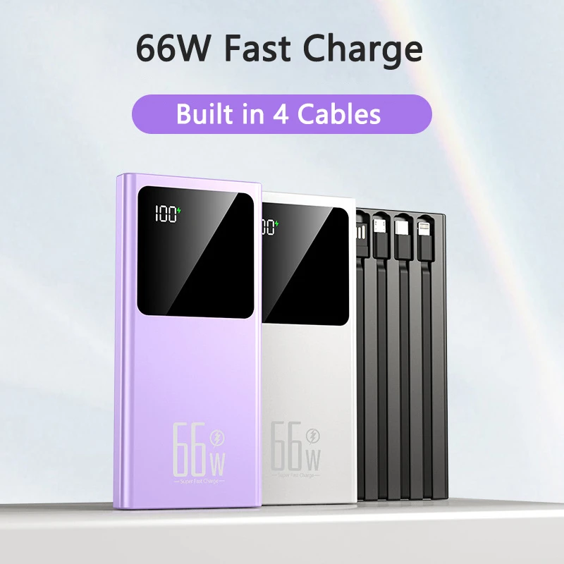

30000mAh Power Bank 66W Fast Charging for Huawei P40 Powerbank Built in Cable for iPhone 13 12 11 X Samsung S21 Xiaomi Poverbank