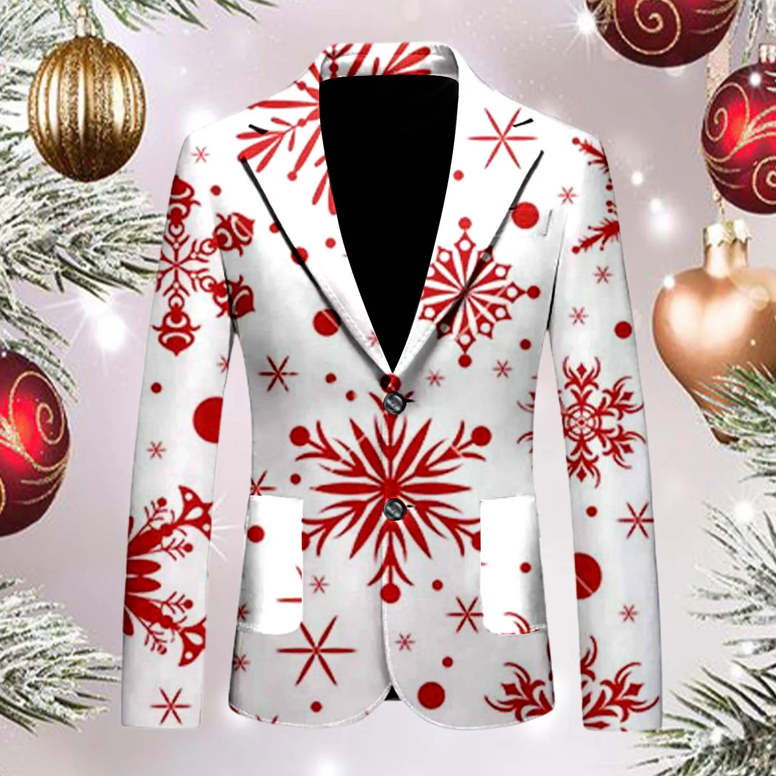 Men's Blazers Christmas Theme Snowman Printed Loose Casual Personality Fashion Lapel Suit Jacket Stage Performance Clothes