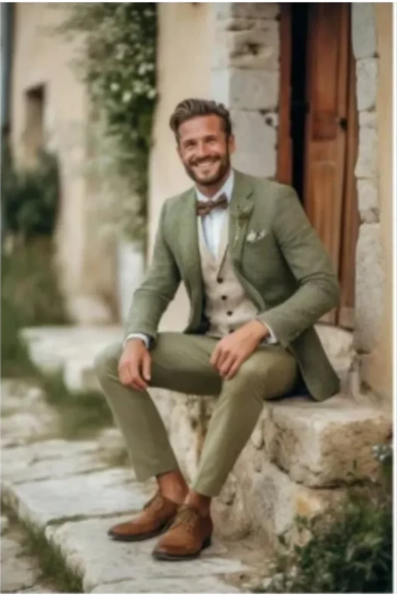 Elegant Men's Suits Full Set (Jacket+Vest+Pants) Slim Single Breasted Wedding Party Suits For Groom Tailor Made Male Wear