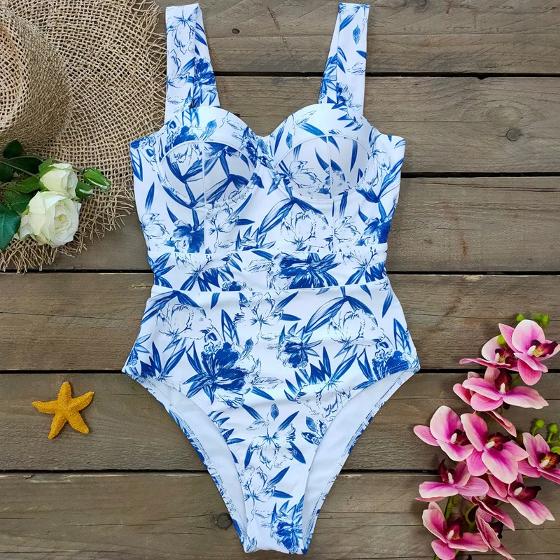 New Sexy Bikini Swimsuit Women's Hard Clad Steel Support Push-up Fashion Print Swimwear Beach Wear Backless Bikini