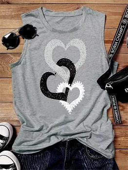 Women's Summer Casual Loose Three Heart One Piece Print Sleeveless Tank Top T-shirt 2