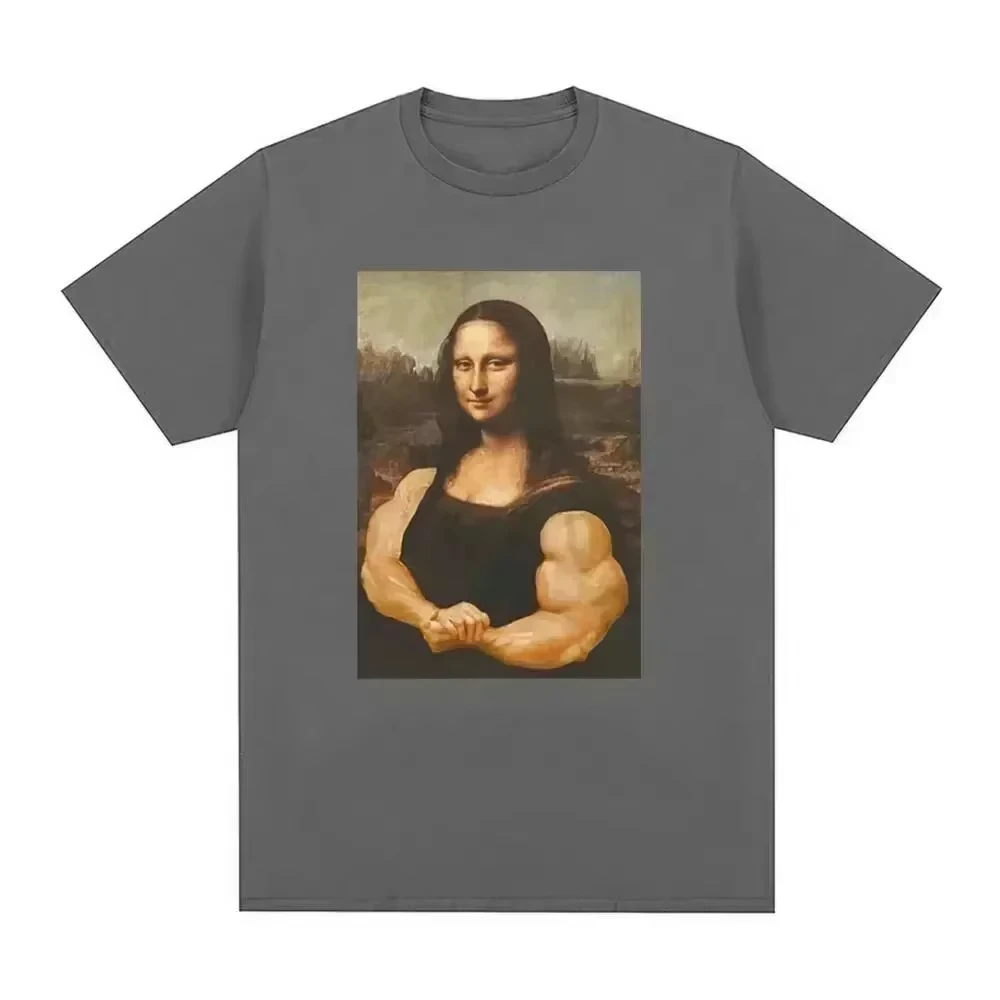 Funny Mona Lisa Fitness T-shirt Muscles Gym Casual Graphic Short Sleeve T-shirts Unisex Fashion Casual Oversized T Shirt Tops 2