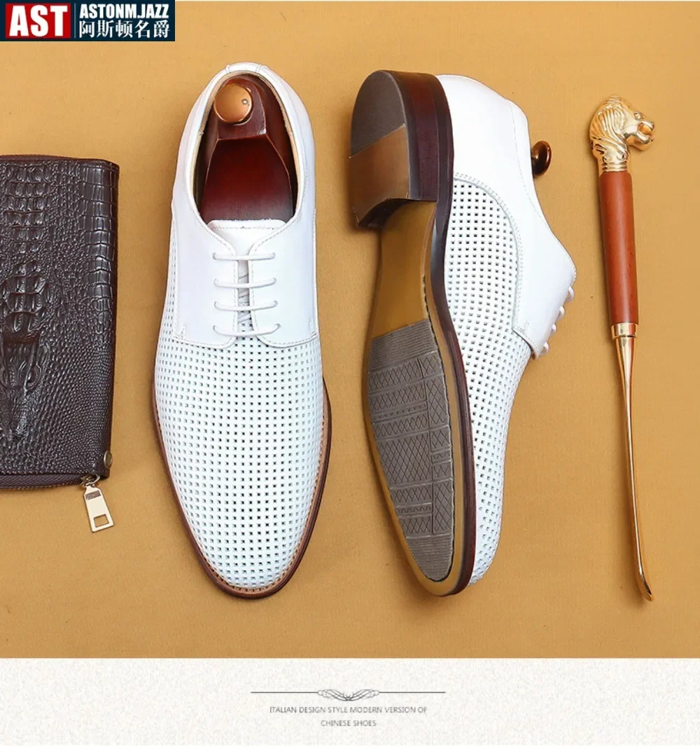 Formal Shoes for Men High Quality Genuine Leather Designer Social Lace Up Shoe Man Wedding Dress Oxford Shoes White Breathable