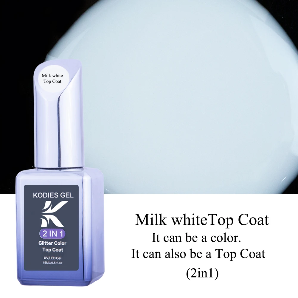 KODIES GEL Milky White Top Coat UV Gel Nail Polish Translucent Jelly Gel Finish No Sticky Brillant Semi Permanent Vernis Topcoat 3