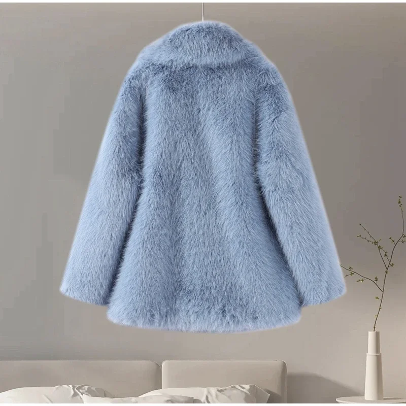 Luxury Women's Brown Faux Fur Coat Lapel Mid-Length Loose Imitation Plush Furry Buckle Overcoat Winter Lady Thick Warm Outwear 10 Luxury Women's Brown Faux Fur Coat Lapel Mid-Length Loose Imitation Plush Furry Buckle Overcoat Winter Lady Thick Warm Outwear