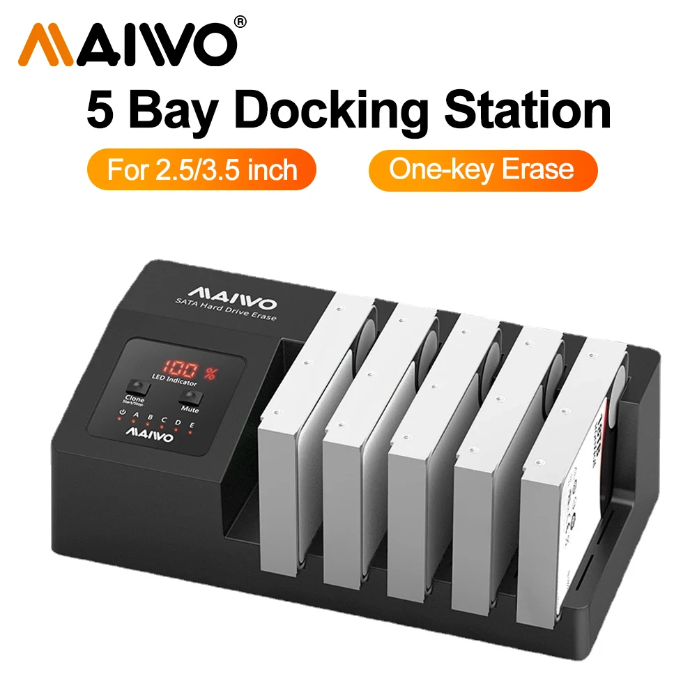 

MAIWO 5Bay 2.5/3.5" SATA HDD SSD External Case hdd docking station usb3.0 Hard Drive Enclosure Data Storage with Digital Display