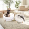 Luxury Cat Bed Soft Warm Plush Fabric Pet Nesting Chair Bed Stool Wood Legs with Cushion Pad Washable Waterproof for Small Pets 1
