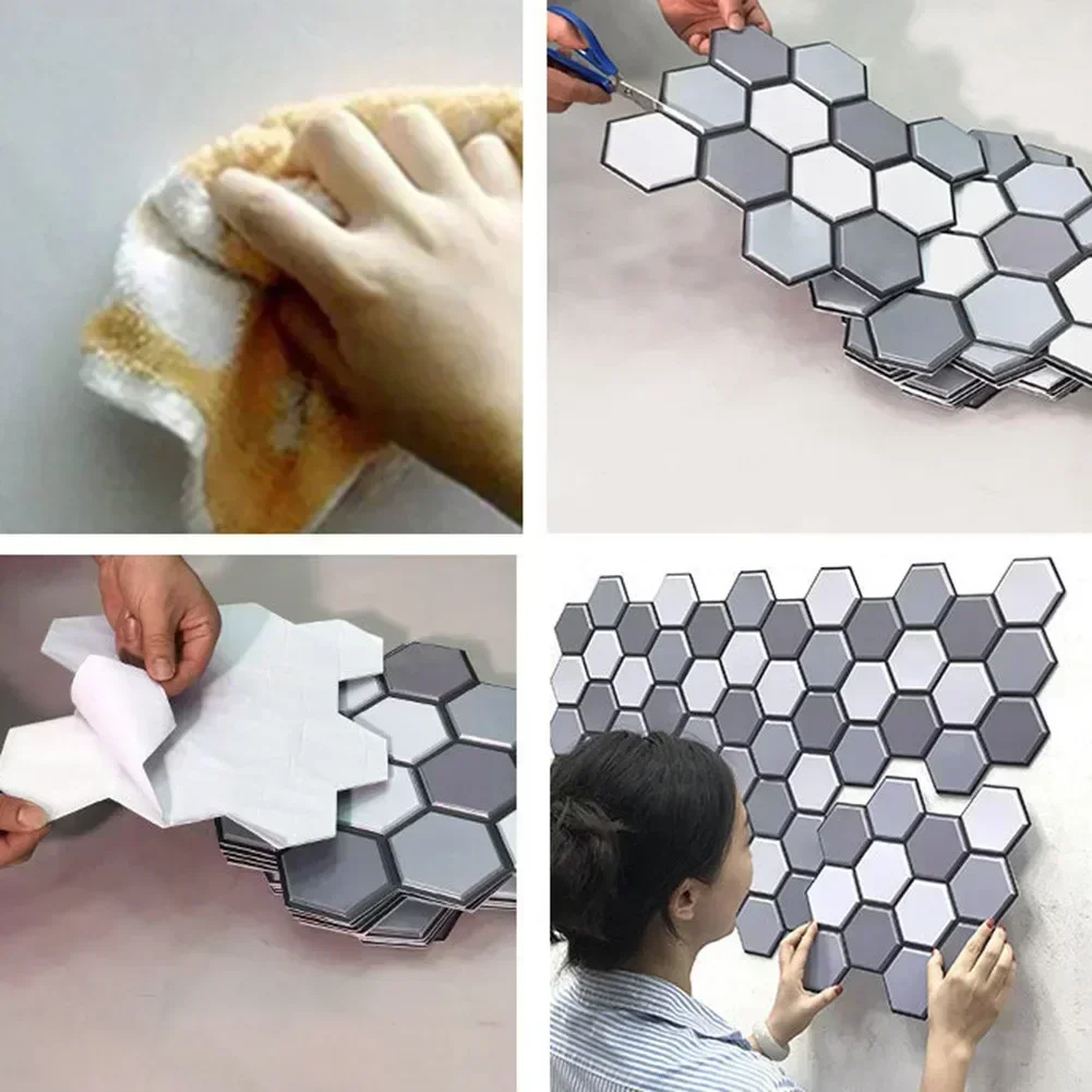 1pcs 3D Hexagon Self -Adhesive Wall Stickers Waterproof Anti-oil Tiles Mosaic Stickers Paper Kitchen Bathroom TV Backdrop
