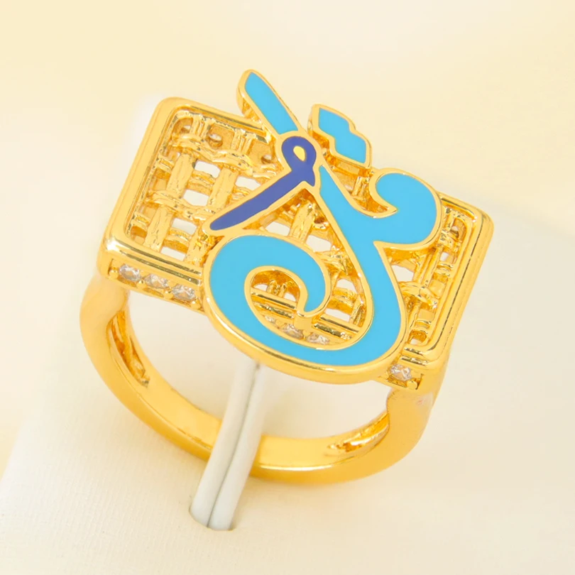 Arabisch Islamische Mode Ringe 21k Gold Überzogene Dubai Vintage Zirkonia Öl Tropfen Ring Nigeria Frauen Hochzeit Schmuck – Detail 12