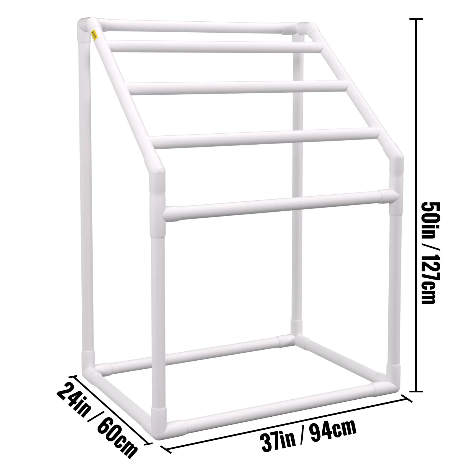 VEVOR Pool Towel Rack 5/6/7 Bar Outdoor PVC Trapezoidal/Triangular/Curved Poolside Storage Organizer w/ White/Brown Freestanding