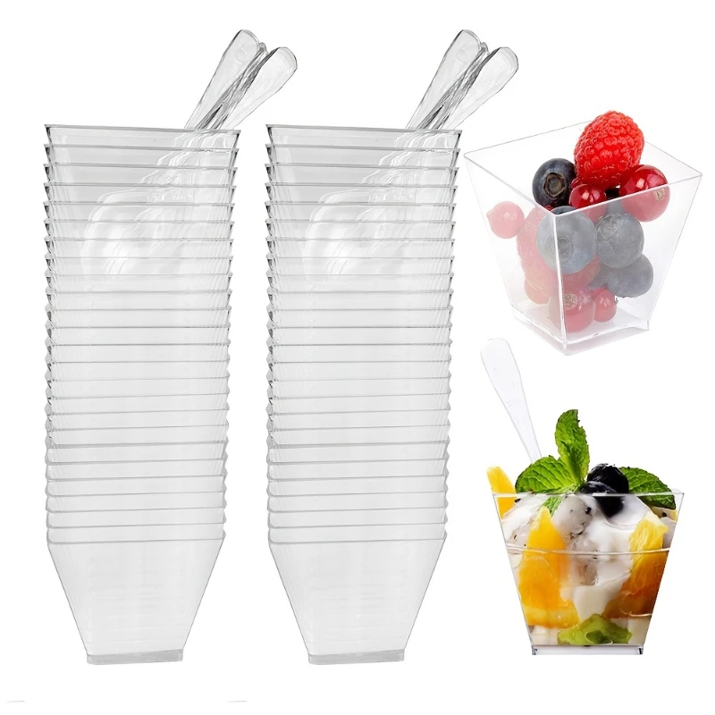 100PCS Disposable Plastic Dessert Cups Plastic Transparent Dessert Cups Party Birthday Desserts Appetizers Kitchen Baking