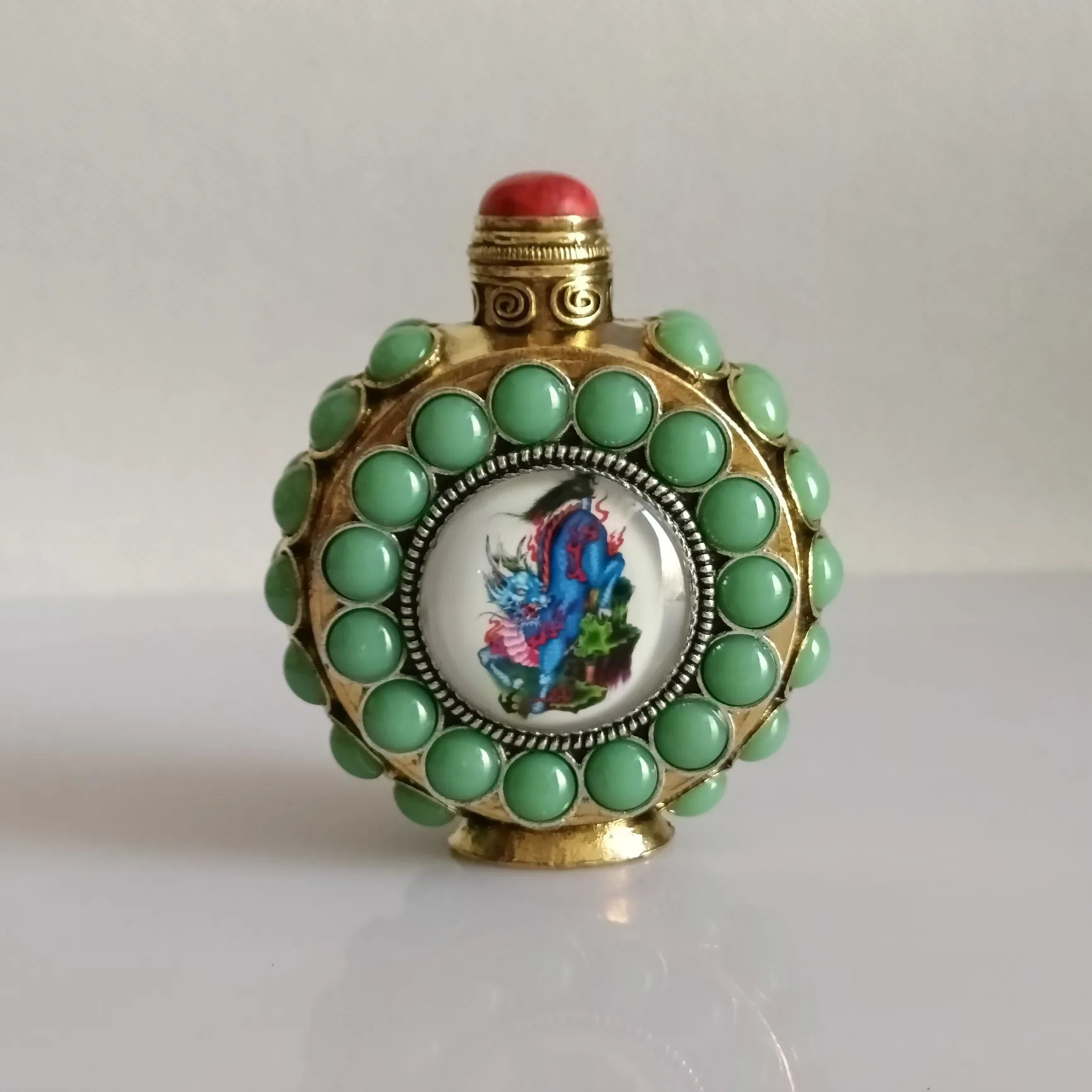 

China Elaboration Tibetan Silver Statue Inlay Noctilucent Gems Snuff Bottle Metal Crafts Home Decoration#19