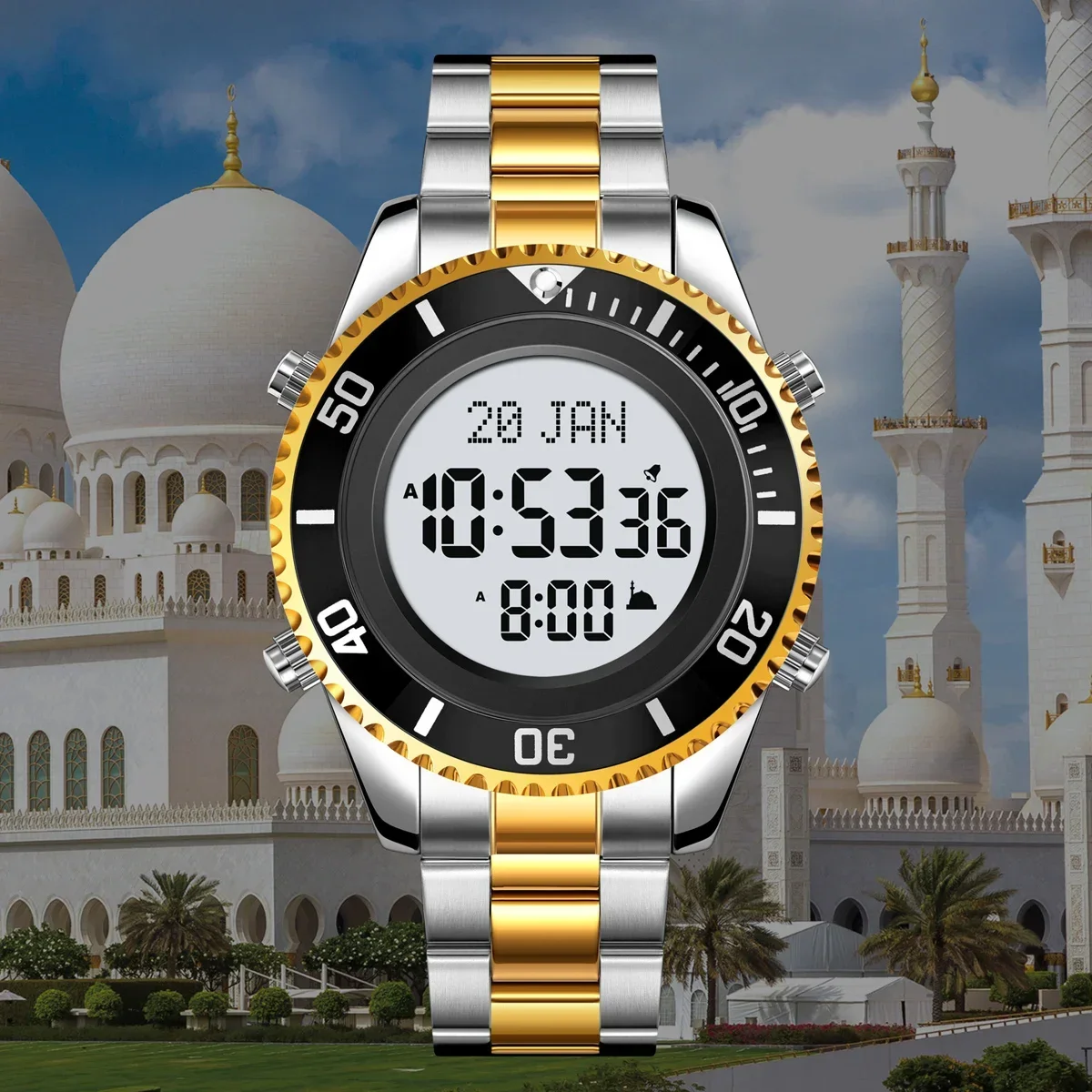 SKMEI 2141 Men Watches Muslim Azan Prayer Compass Clock Adhan Alarm Hijri  Islamic Wristwatch Stainless Steel Digital Waterproof - AliExpress
