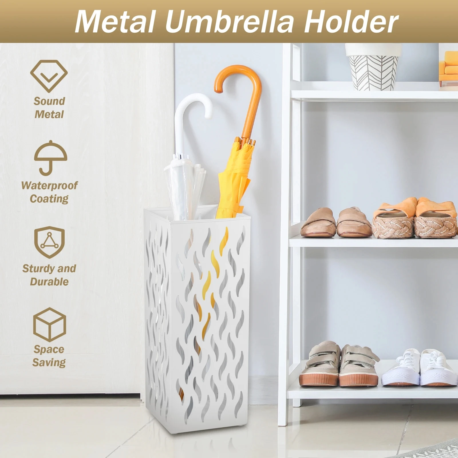 Metal Hollowed Umbrella Rack Rectangular 4-8 Long Umbrella Storage Rack Freestanding Stick for Hotel Entryway, Holder