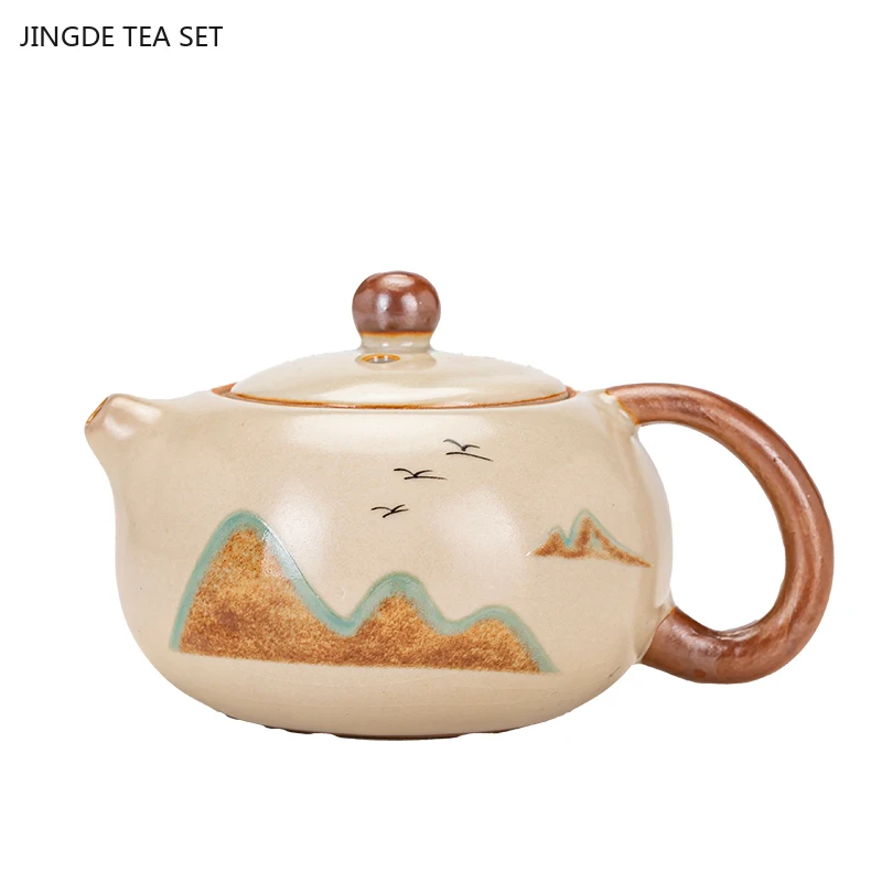 1PCS 180ml beige Ru kiln ceramic Xi Shi teapot Chinese household retro kung fu tea brewing teapot