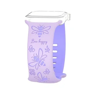 Bee & Flower Pattern Silicone Watch Band - Vibrant Design