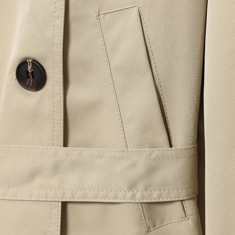 Damen Trenchcoat Khaki Kurz Stehkragen Doppelreihig Langarm Jacke 2026 Frühling Herbst Neu Damen Casual Street Oberbekleidung – Detail 7