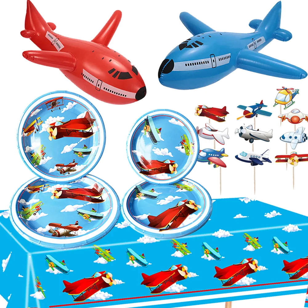 

Airplane Birthday Party Supplies Airplane Plates Tableware Napkins Forks Baby Shower Decorations Kids Inflatable Balloon