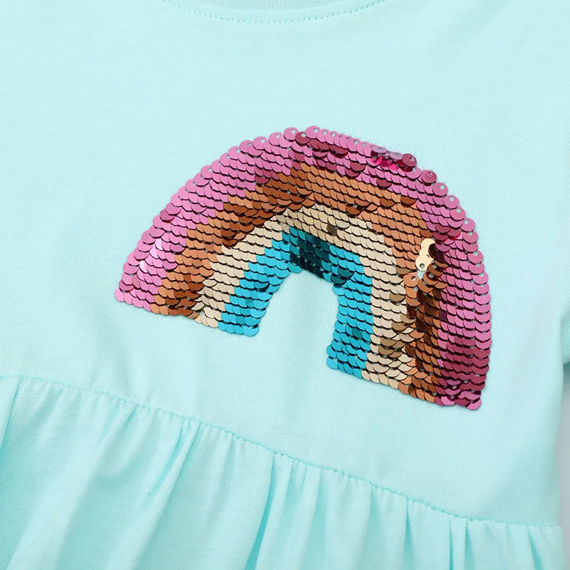 2025 New Kids Clothes Summer Dress Baby Girls Cartoon Sequin Rainbow Dresses Children's Clothing Vestidos Cotton