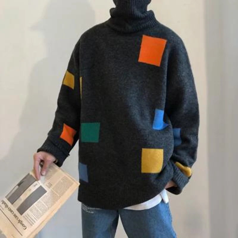 Fashion Sweaters Color Block Stylish Oversize Men Jumper Knitted Sweater Couples Knitwear Casual Pullover Men Korean Style Sweat