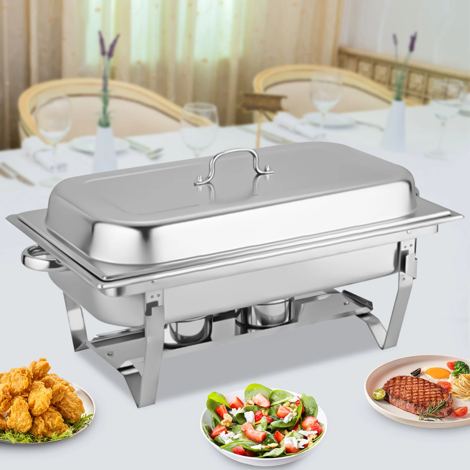 3*3L Thickened Stainless Steel Buffet Chafing Dish Folding Buffet Stove Food Warmer Dinner Tray
