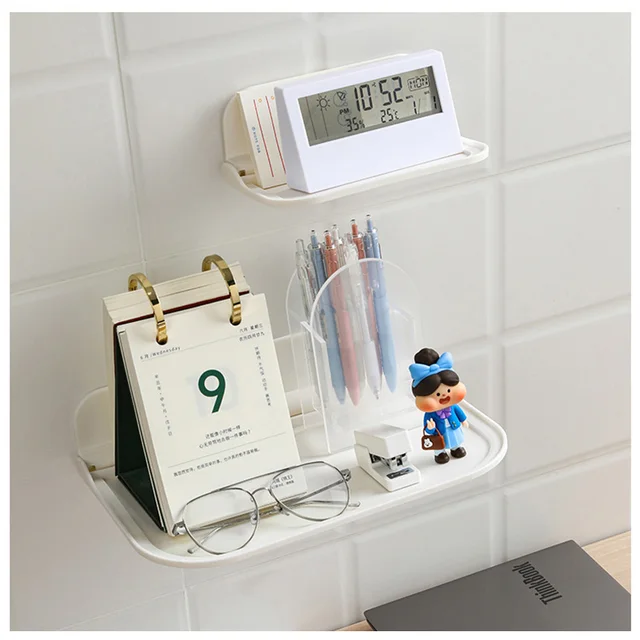 Összecsukható Fali Polc Lyukasztás Nélküli Falra Szerelt Műanyag Úszó Háztartási Fürdőszoba Wc Törülköző Ruhák Tároló Állvány - Image 4