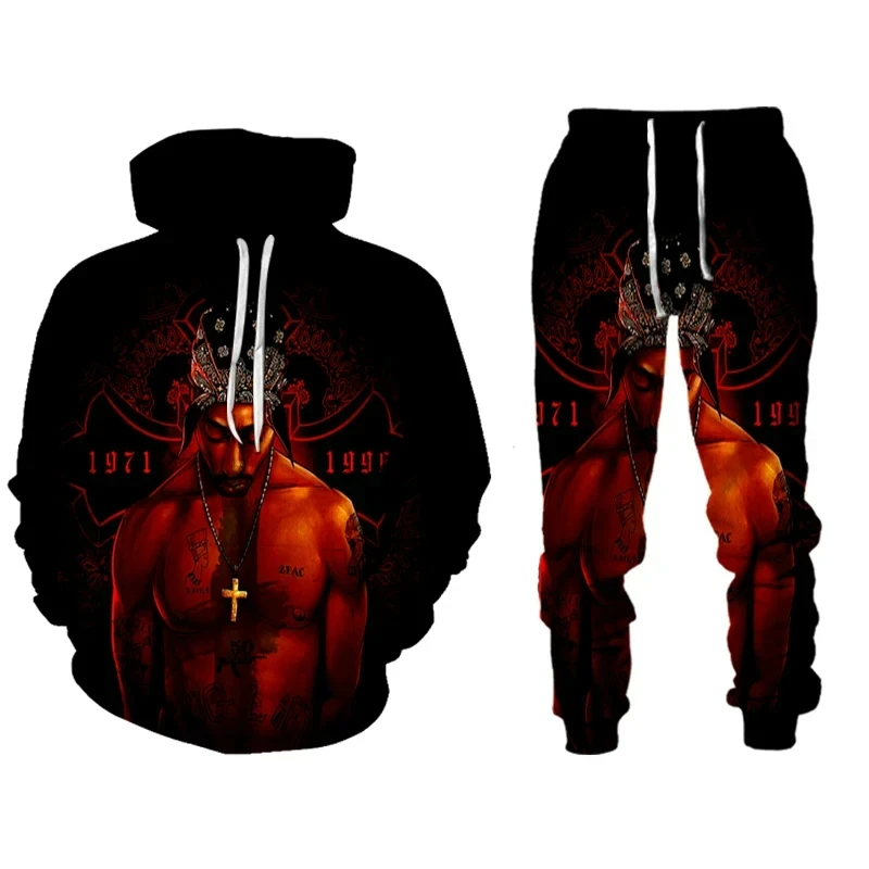 Rap Singer 2 PAC Tupac 3D Printed Hoodie Suit Men Sweatshirts Sweatpants Casual Fashion Two Piece Tracksuit Set Men's Clothing 4