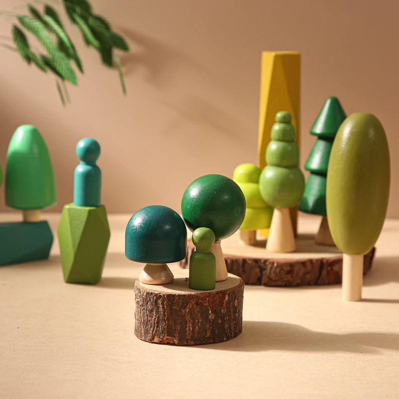 Wooden Forest Block Set - Tree-Themed Baby Play Decor with Food Safe Varnish