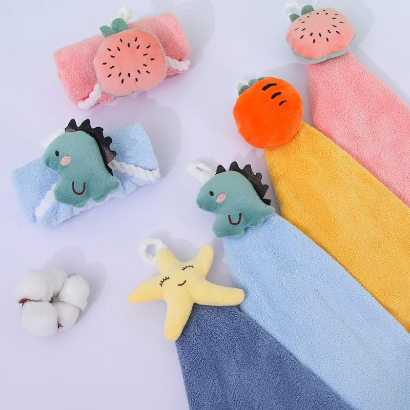 Hand Towel Cute Cartoon Dinosaur Towel for Child Coral Fleece Hangable Thicken Towel Absorbent Hand Towels Cleaning Cloth Rag Handkerchief