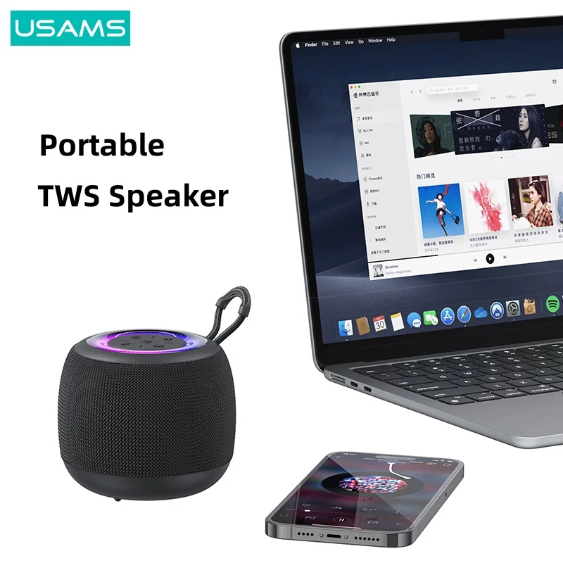USAMS 미니 휴대용 블루투스 스피커, 5.3 TWS 눈부신 호흡 조명, LED 사운드 박스, 야외 스포츠 컴퓨터 PC 스피커용  Best5