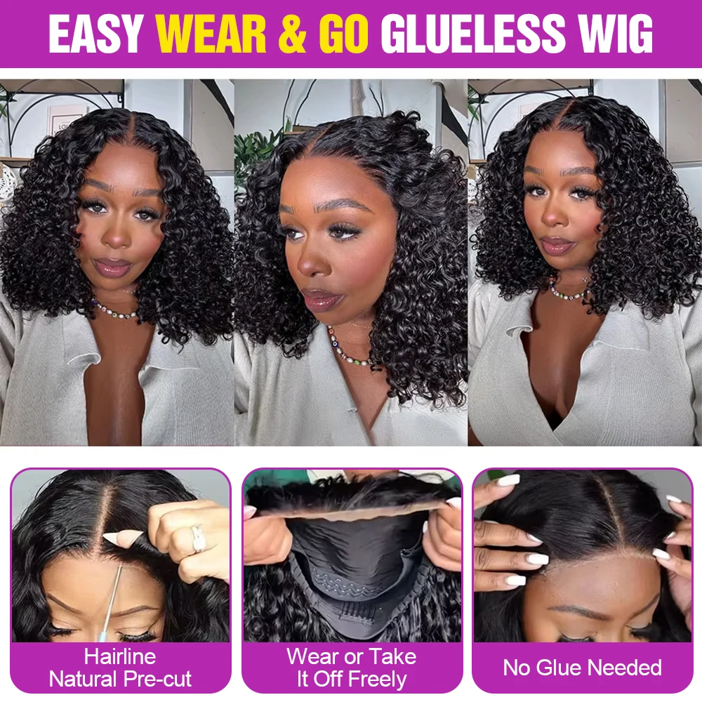 7x5 Glueless Wigs 100% Human Hair Ready To Wear Kinky Curly Short Bob Wigs For Women Deep Wave 13x6 Lace Front Wigs Pre Plucked 5