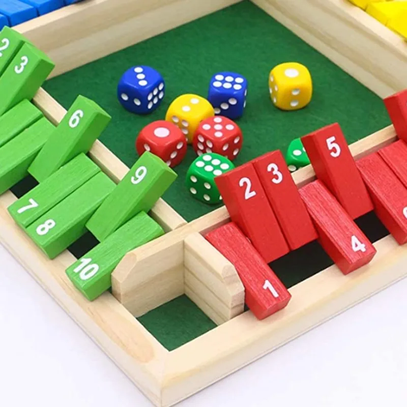 Deluxe Four Sided 10 Numbers Shut The Box Board Game Set Dice Party Club Drinking Games for Adults Families 3