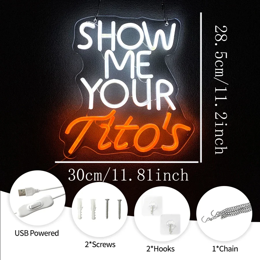 티토스 보드카 LED 사인 램프, USB 전원 공급 장치, 맥주 바, 차고, 남자 동굴, 파티 장식에 사용, 내 쇼