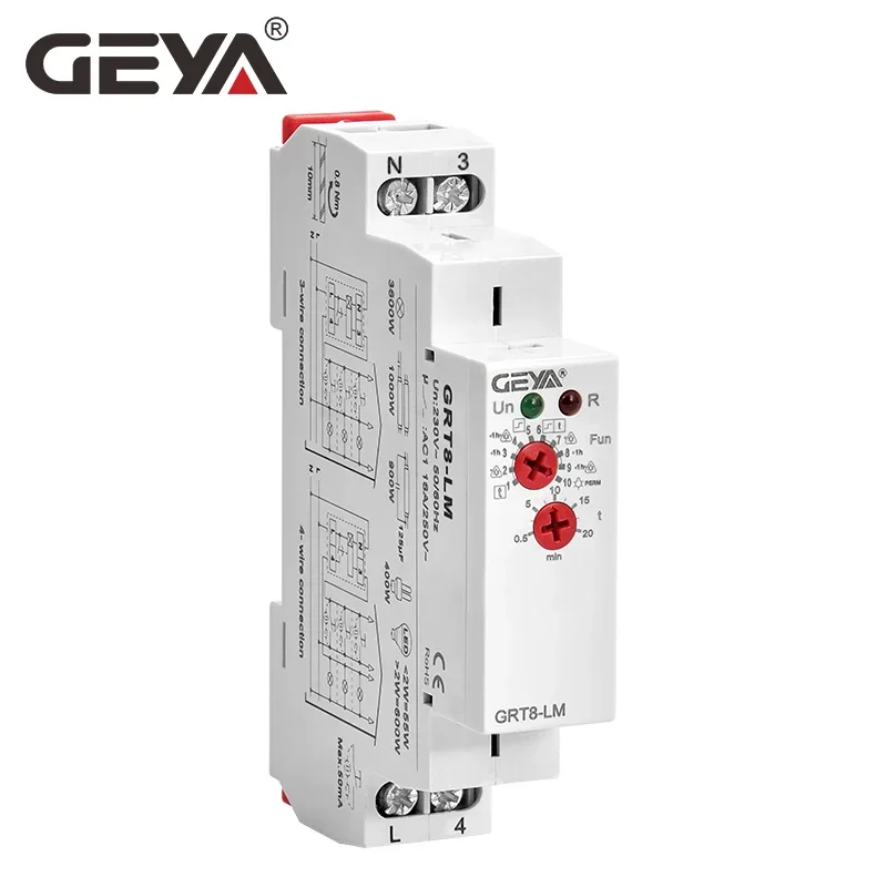 Timer Switch Programmable Timer Switch Time Switch GEYA GRT8-LS/LM Din rail Staircase Switch Lighting Timer Switch 230VAC 16A 0.5-20mins Delay off Relay Light