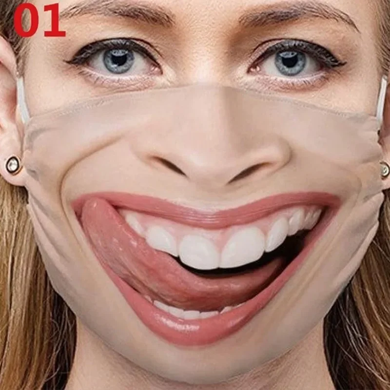Funny Face Mask Women Men Adults Reusable Breathable Cotton Mask Washable Outdoor Halloween Cosplay Props Fashion Accessory