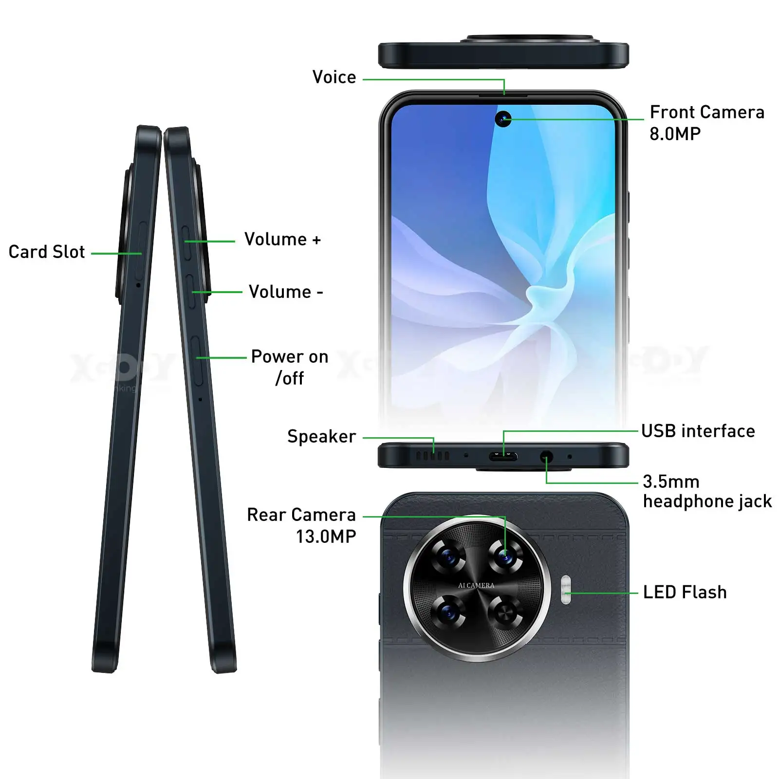 2025 New XGODY Smartphone Android,6.5 inch Screen,3GB+64GB ROM,Mobile phones,4250mAh,13MP,4G Network,Dual SIM 4Core,Cellphones 3