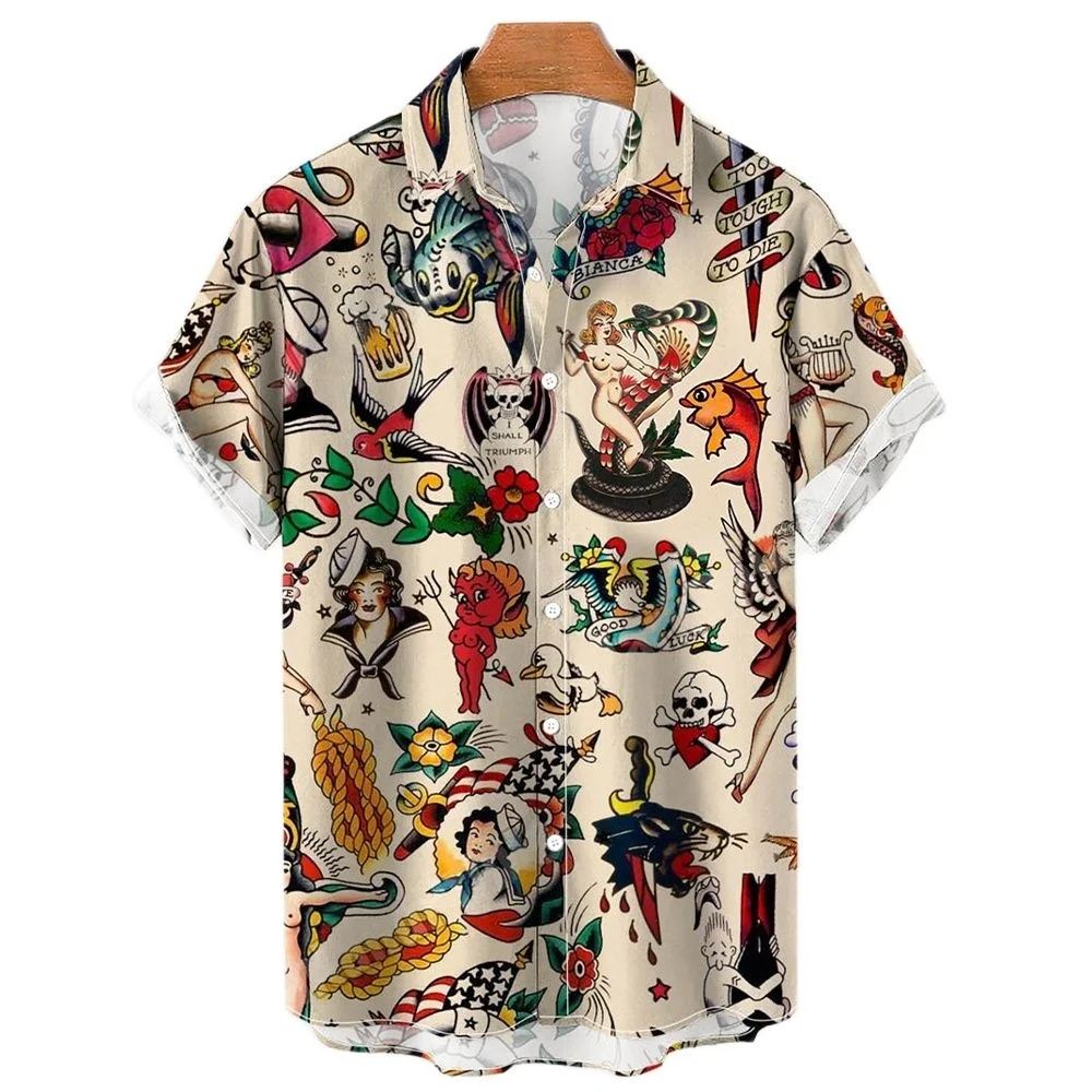 Mens Designer Clothes Sailor Moon Streetwear Beach Mermaid Tunic Short Sleeve Summer Oversized Hawaiian High Quality Shirt