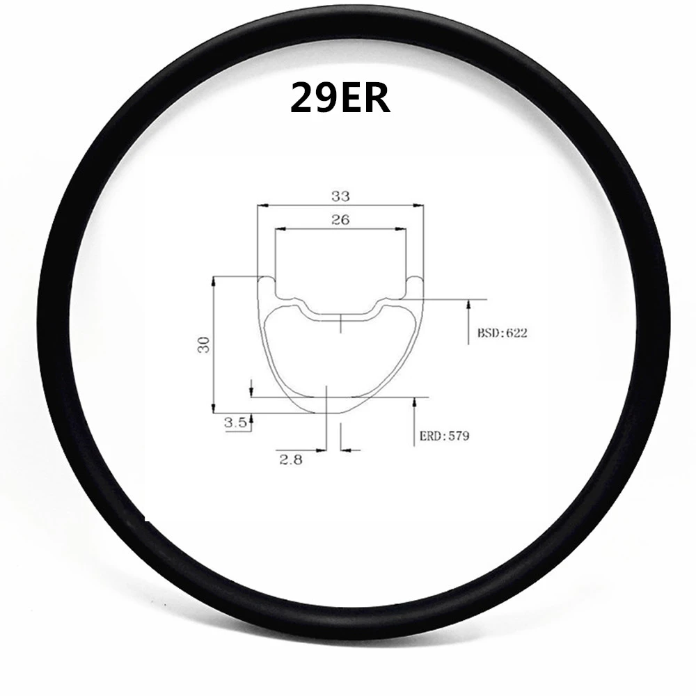 Carbon Fiber 29er Asymmetric Mountain Bicycle Wheel 33x30mm Xc/am Disc Aro Race Bike Wheel