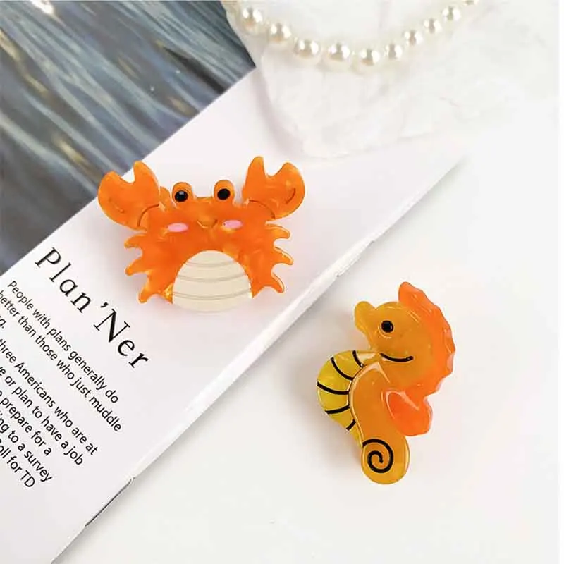 8/6/4Pcs Acetate Ocean Animal Hair Clips Summer Beach Non-Slip Hair Claws Crab Starfish Whale Hair Accessories for Women Girl