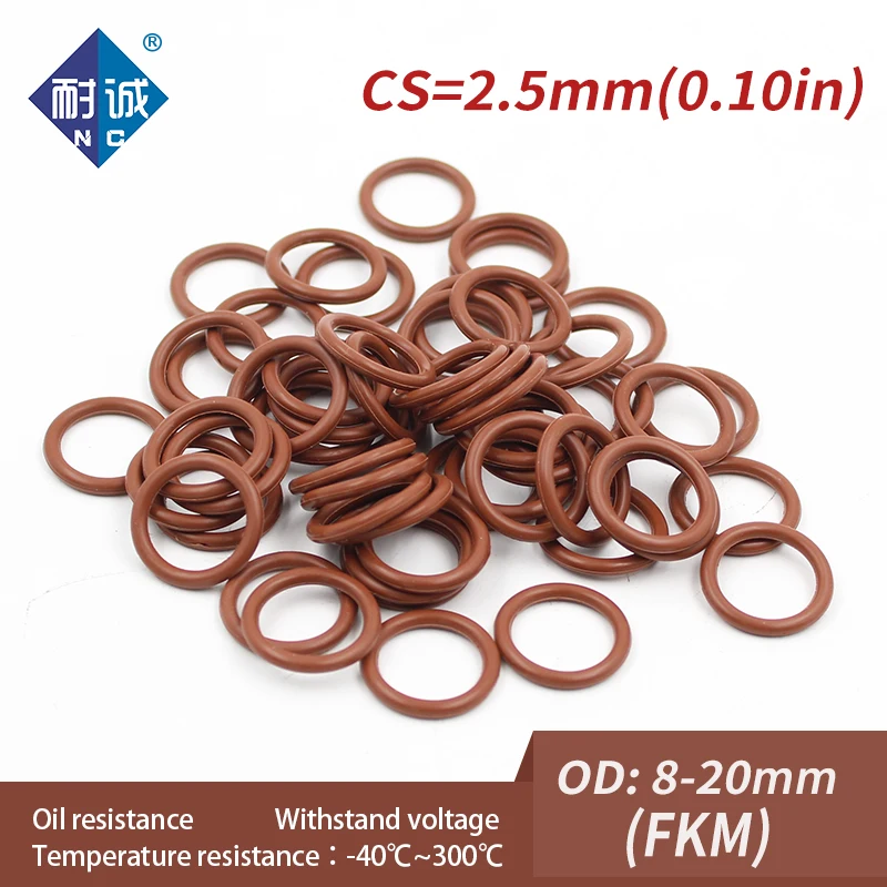 5 개/몫 불소 고무 링 갈색 FKM Oring 씰 OD8/9/10/11/12/13/14/15/16/17/18/19/20*2.5mm O-링 씰 링 가스켓 오일