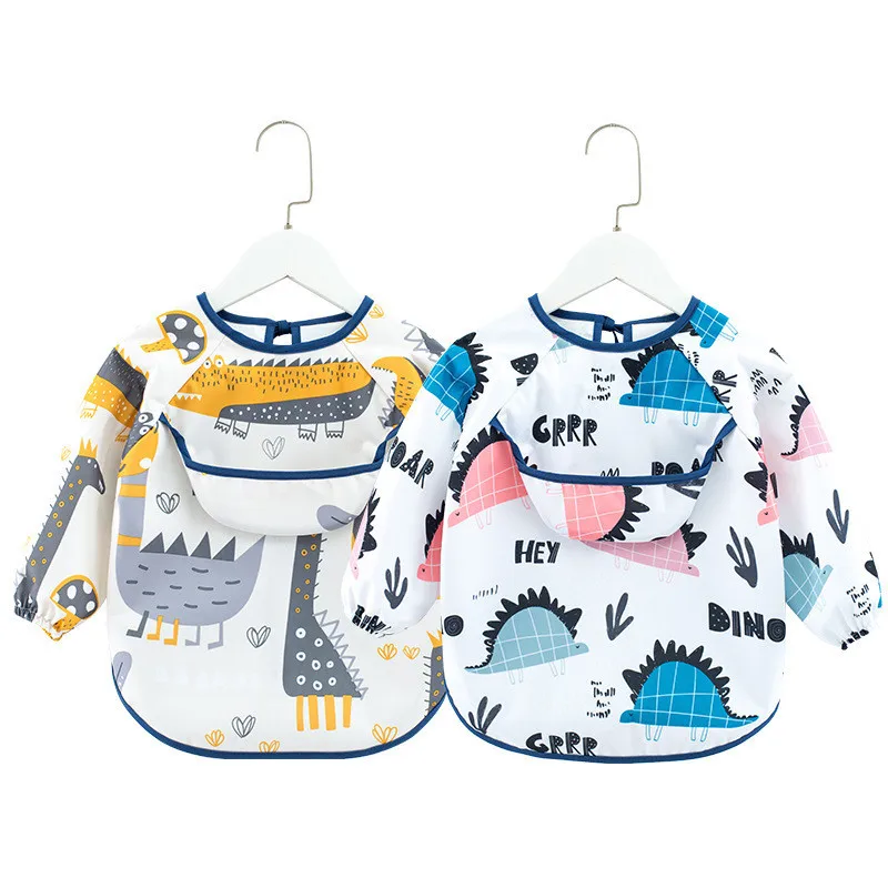 Cute Cartoon Baby Bibs Waterproof Colorful Infant Bib Full Sleeve Gown Children Long Sleeve Apron Coverall Feeding Drawing Bibs baby accessories box