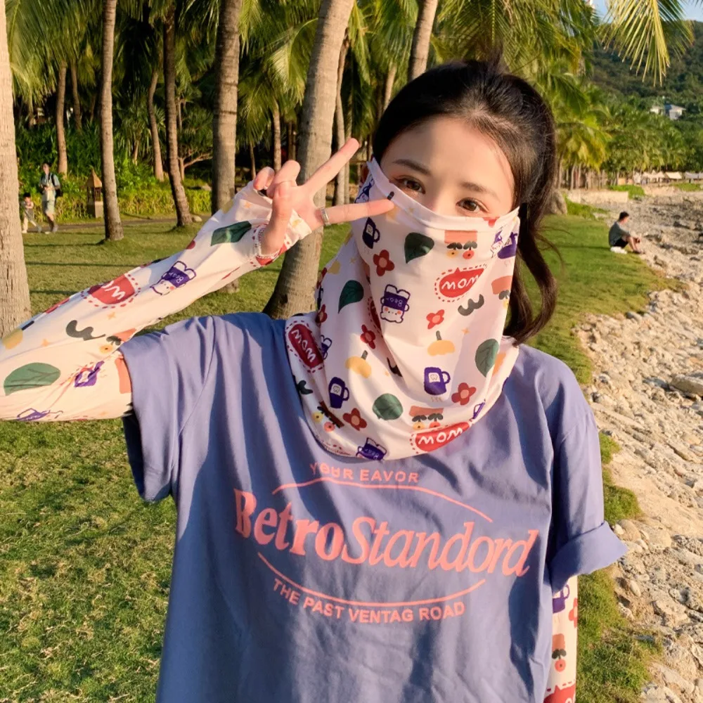 Sunscreen Sleeves Mask Set Multifunctional Ice Silk Cool Fashion Pattern Sleeve UV Protection Breathable Face Cover Driving