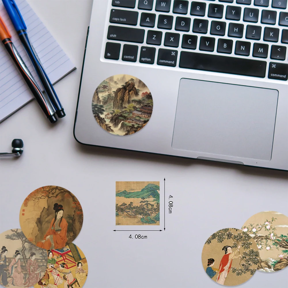 61Pcs 중국 문화 스타일 고대 풍경 그림 스티커 노트북 벽 가방 편지지 장식 스티커 데칼
