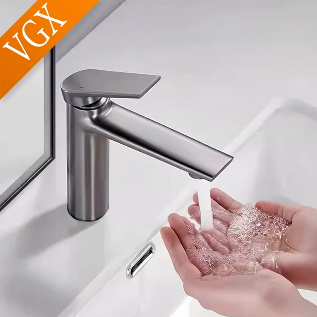VGX ก๊อกน้ําห้องน้ํา Luxury Gold อ่างล้างหน้าก๊อกน้ํา Gourmet อ่างล้างหน้า Tapware ร้อนน้ําเย็นแตะทองเหลือง Chrome สีดําสีเทา 1