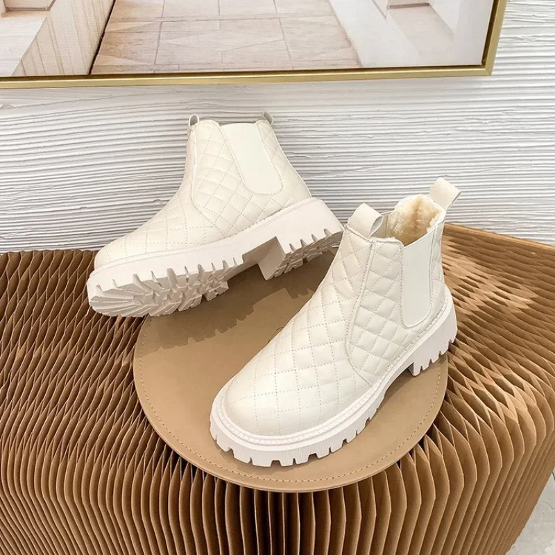 

2023 Women's Snow Boots Slip-on Waterproof Winter Warm Plush Women Chelsea Ankle Boots Ladies Home Cotton Shoes Female Botas