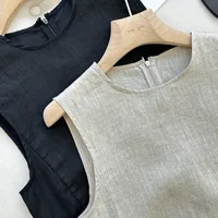 Robe mini sans manches en lin pour femme, col rond, coupe droite ample, avec grandes poches, idéale pour le camping, la randonnée et le quotidien 5