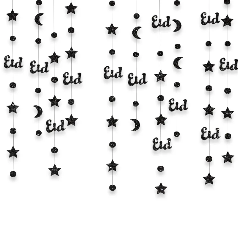 

Черные Серебряные ИД гирлянды Mubarak Рамадан Декор Звезда Луна круг полумесяц бумажный светильник Streamers задник мусульманские искусственные украшения