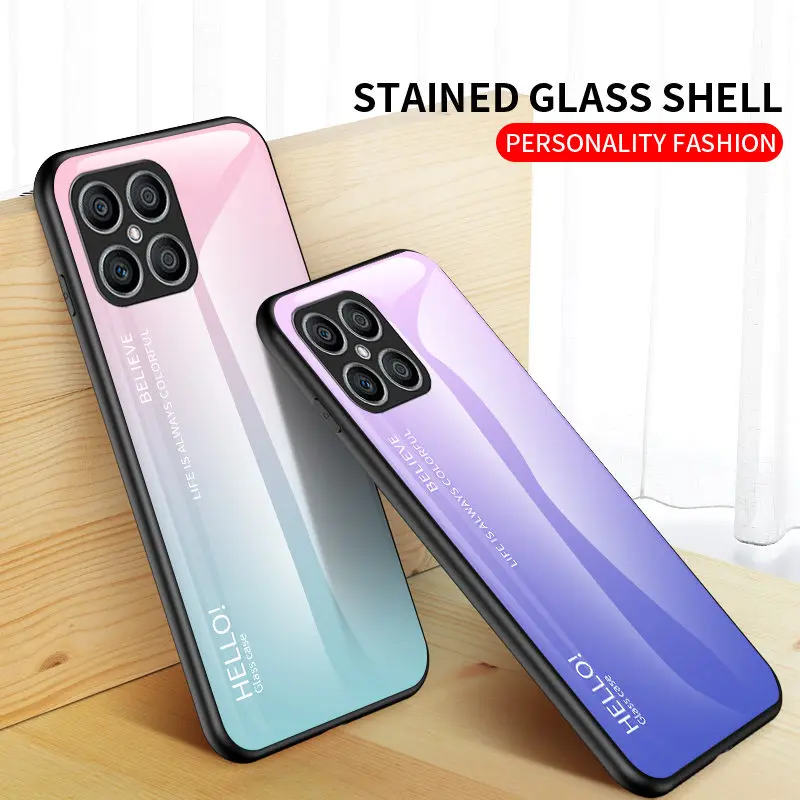 Gradient Tempered Glass Back Cover with Soft TPU Bumper - Hard Case
