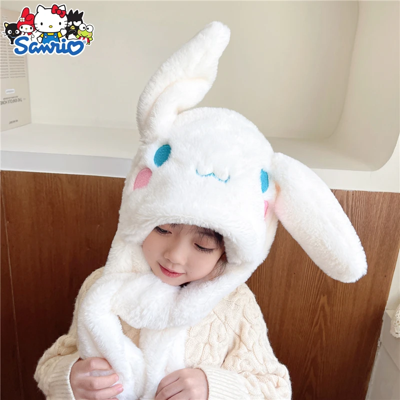 

Kawaii Sanrio Cinnamoroll Plush Hat Ears Move Cap Cute Sweet Student Winter Warm Hat Girls Birthday Gift Toy