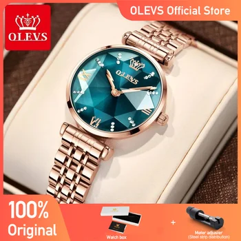 OLEVS New Women Luxury Jewel Quartz Watches Waterproof Stainless Steel Strap Watch For Women Fashion Date Clock Diamond Mirror